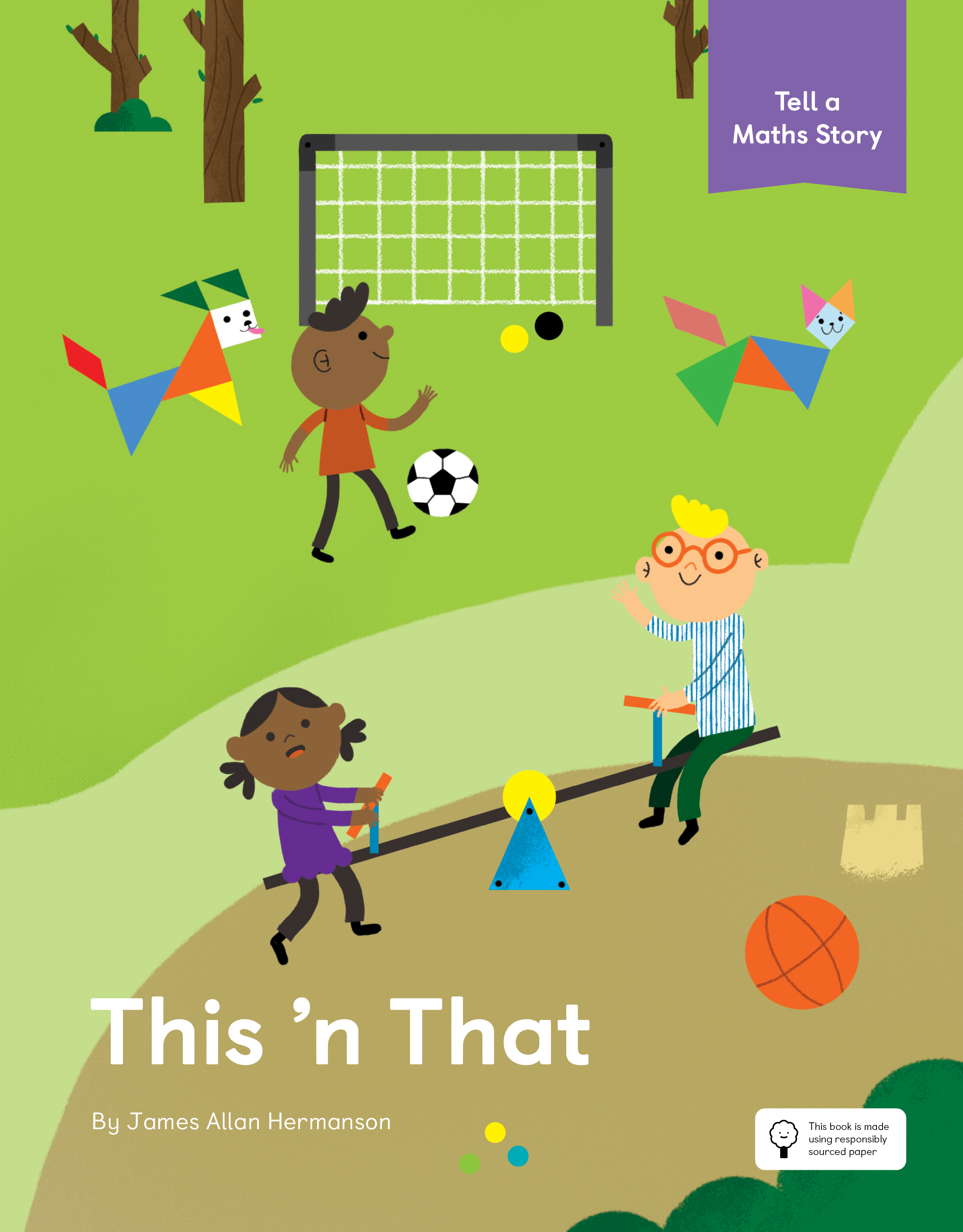 eyfs early year foundational stage picture book cover named this n that by James Allen Hermanson with one adult and two children playing on a playground