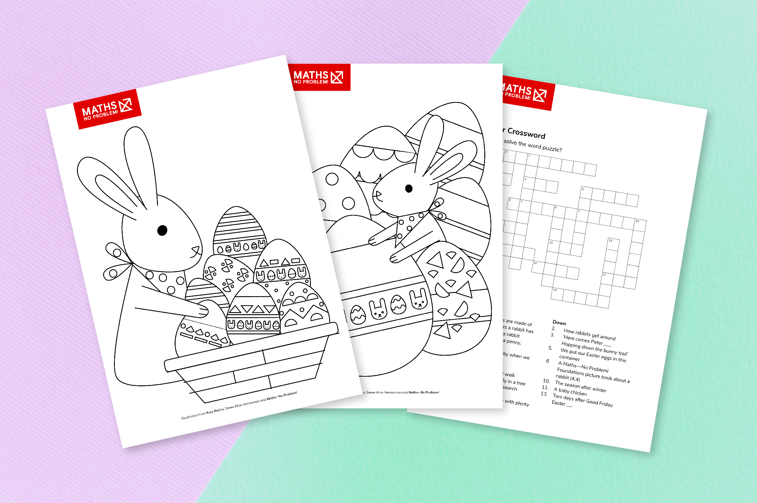 Easter wordsearch and colouring page with rabbits